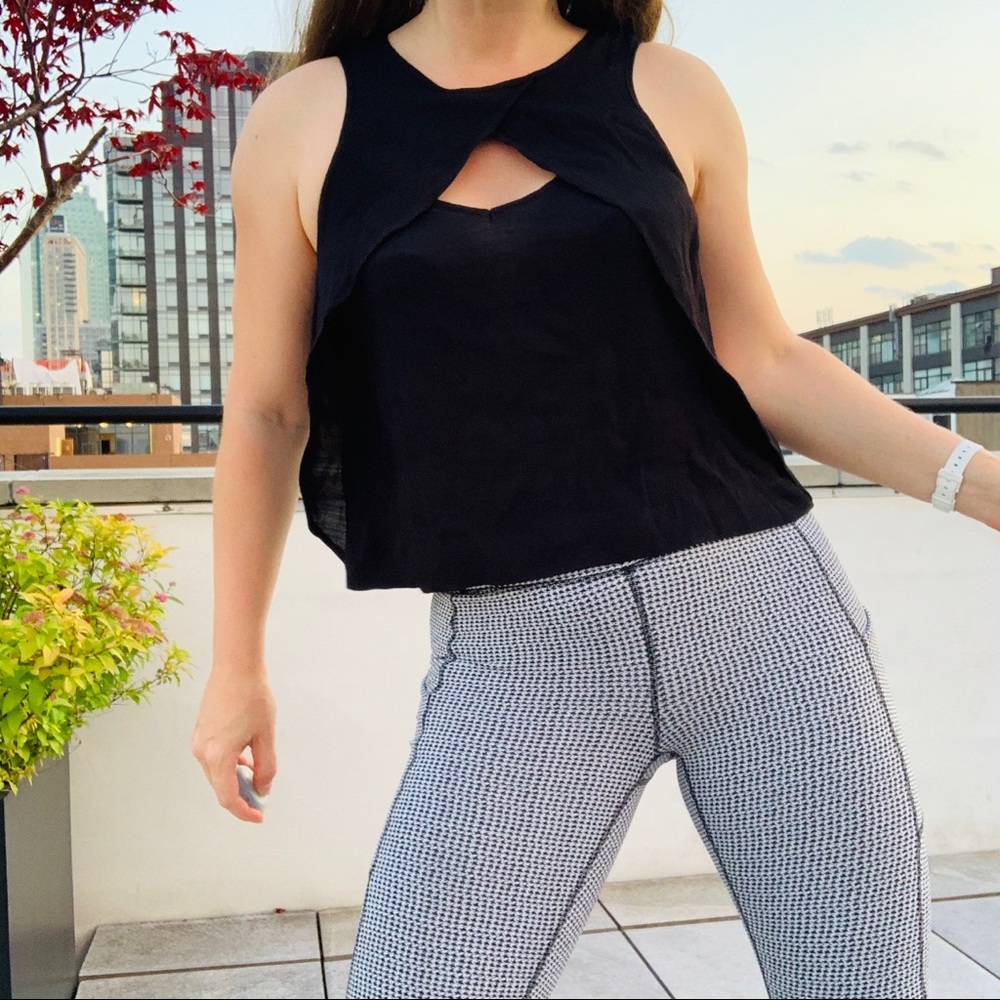 Free People Ruffle Cut Out Layered Black Crop Top Linen Feel